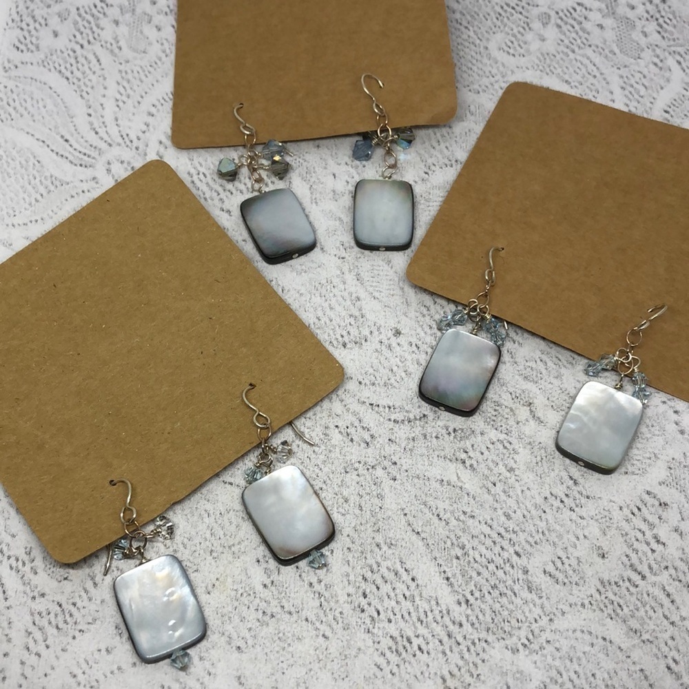 Artisan handcrafted abalone mop shell and crystal dangle earrings pick/choose - Picture 2 of 6